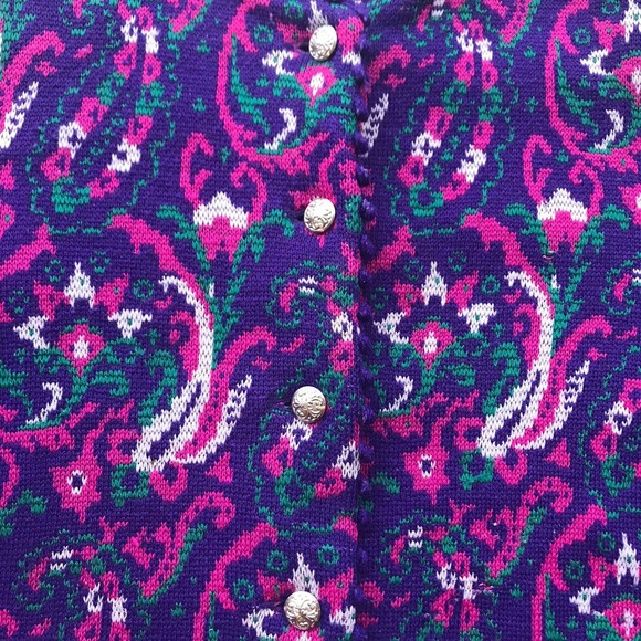 Catalina Jacquard Cardigan Vintage Sz 38 Small Knit Pink Purple Art Deco 50s 60s - Picture 5 of 6